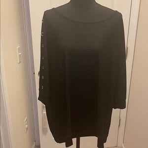 Belldini Black Knit Boatneck Top with Grommet Sleeve Detail